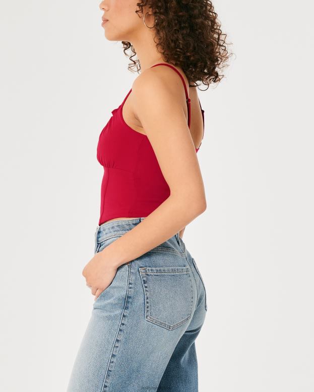 Tops Hollister Women Ruched Bust Corset Top 48820404 Red