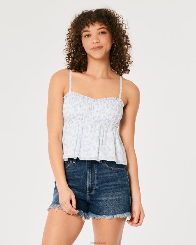 Tops Hollister Women Ruched Cotton Babydoll Top 48820288 White Floral