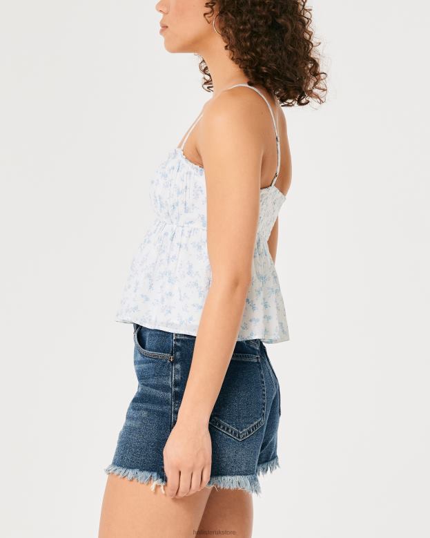 Tops Hollister Women Ruched Cotton Babydoll Top 48820288 White Floral