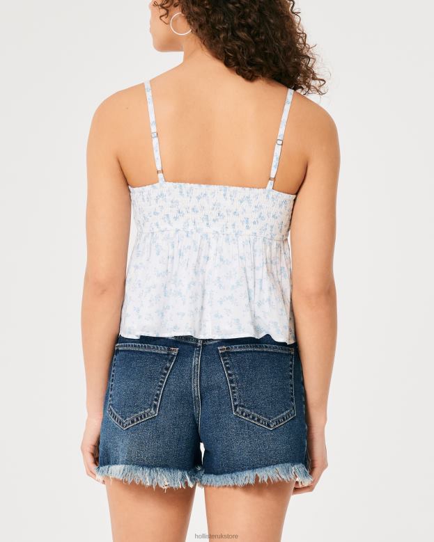Tops Hollister Women Ruched Cotton Babydoll Top 48820288 White Floral