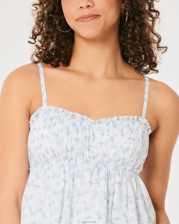 Tops Hollister Women Ruched Cotton Babydoll Top 48820288 White Floral