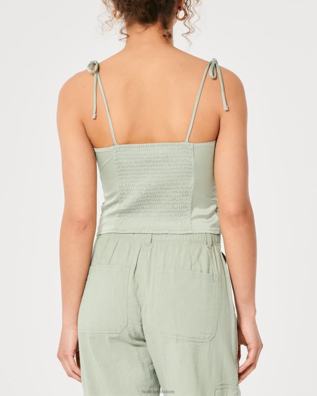 Tops Hollister Women Ruched Stretch Satin Top 48820210 Sage Green
