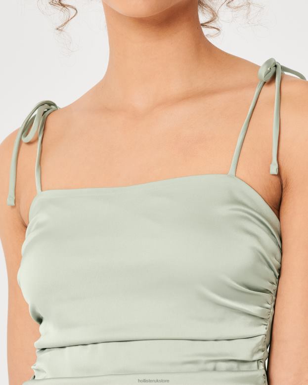 Tops Hollister Women Ruched Stretch Satin Top 48820210 Sage Green