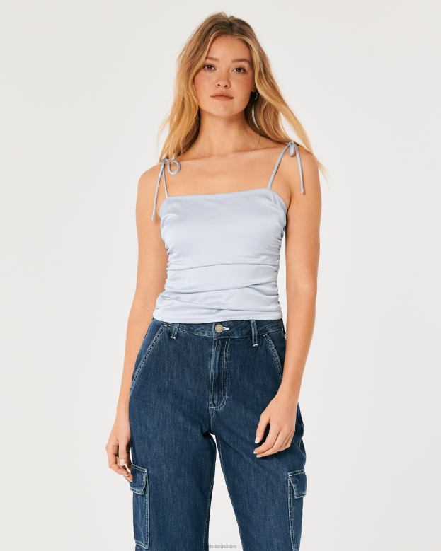 Tops Hollister Women Ruched Stretch Satin Top 48820324 Light Blue