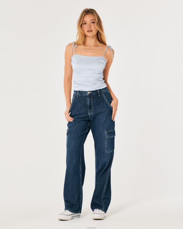 Tops Hollister Women Ruched Stretch Satin Top 48820324 Light Blue