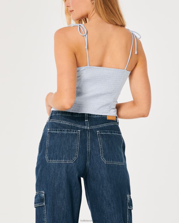 Tops Hollister Women Ruched Stretch Satin Top 48820324 Light Blue