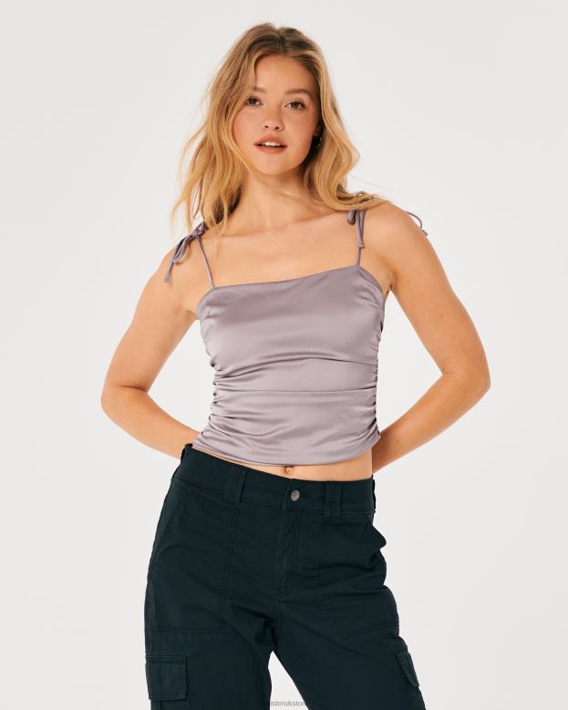 Tops Hollister Women Ruched Stretch Satin Top 48820343 Purple Grey