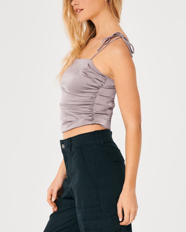 Tops Hollister Women Ruched Stretch Satin Top 48820343 Purple Grey