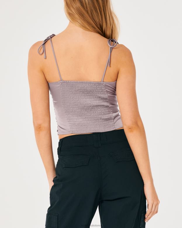 Tops Hollister Women Ruched Stretch Satin Top 48820343 Purple Grey