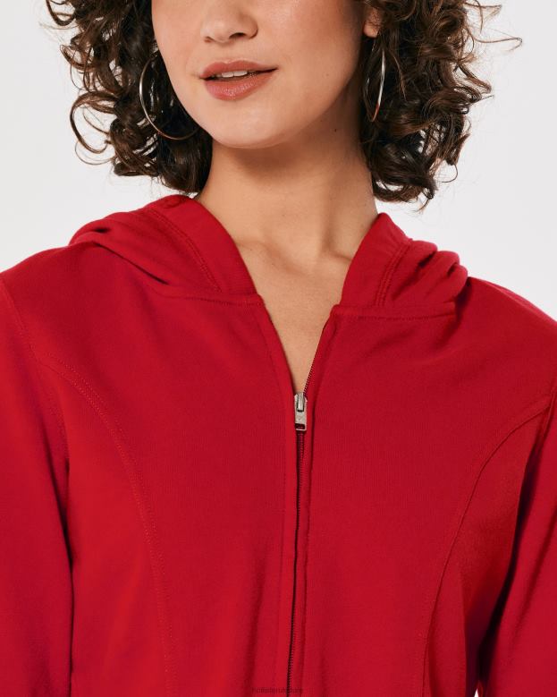 Tops Hollister Women Seamed Full-Zip Hoodie 48820341 Red