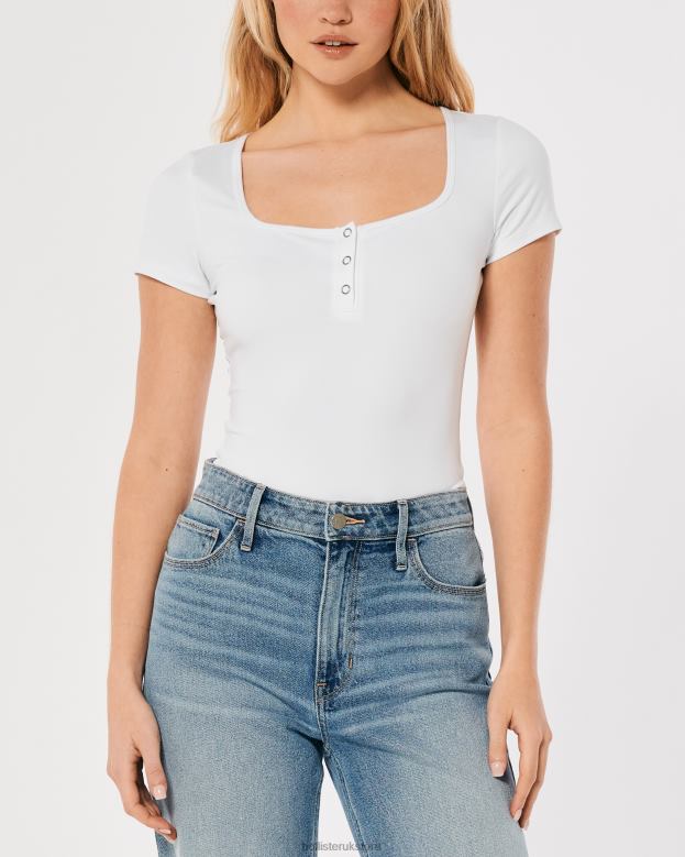 Tops Hollister Women Seamless Fabric Henley Bodysuit 48820390 White