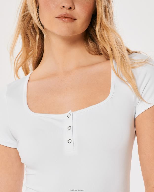 Tops Hollister Women Seamless Fabric Henley Bodysuit 48820390 White