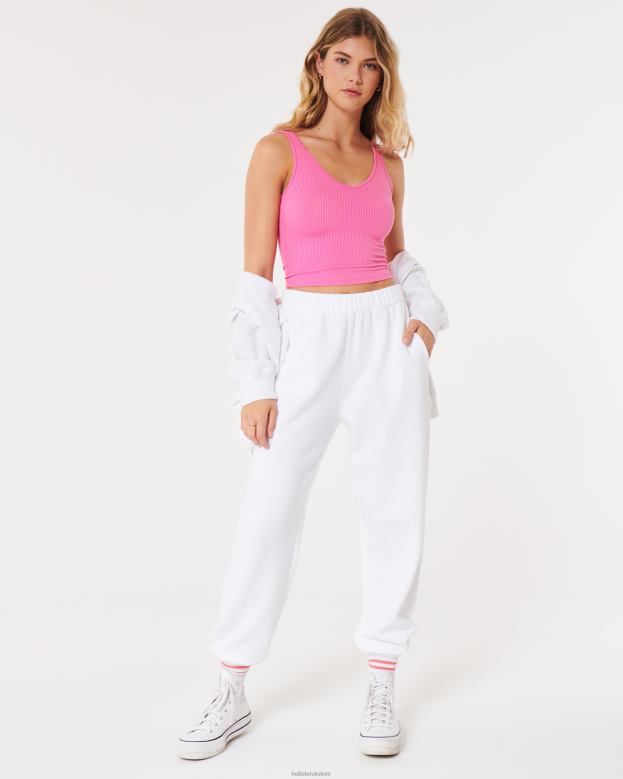 Tops Hollister Women Seamless Fabric Ribbed Crop V-Neck Tank 4882012 Pink