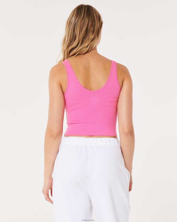 Tops Hollister Women Seamless Fabric Ribbed Crop V-Neck Tank 4882012 Pink