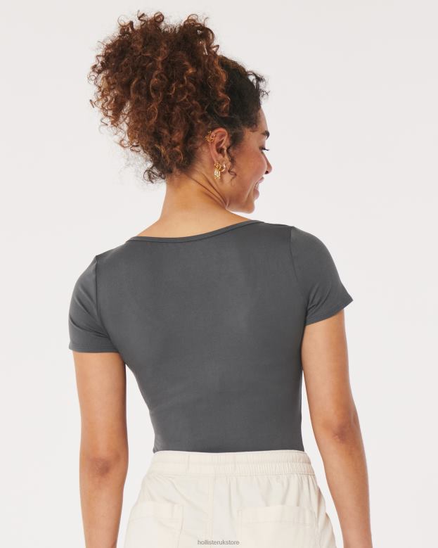 Tops Hollister Women Seamless Fabric Scoop Bodysuit 48820225 Dark Grey