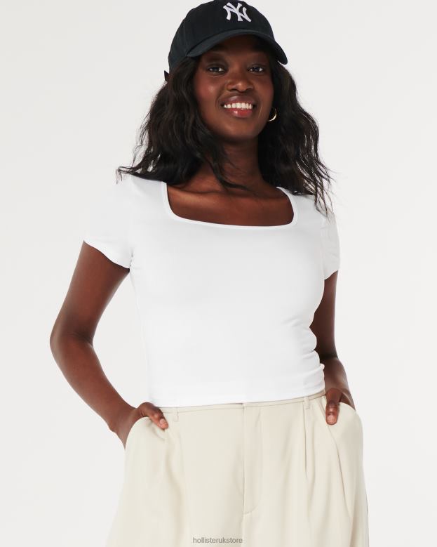 Tops Hollister Women Seamless Fabric Square-Neck Baby Tee 48820102 White