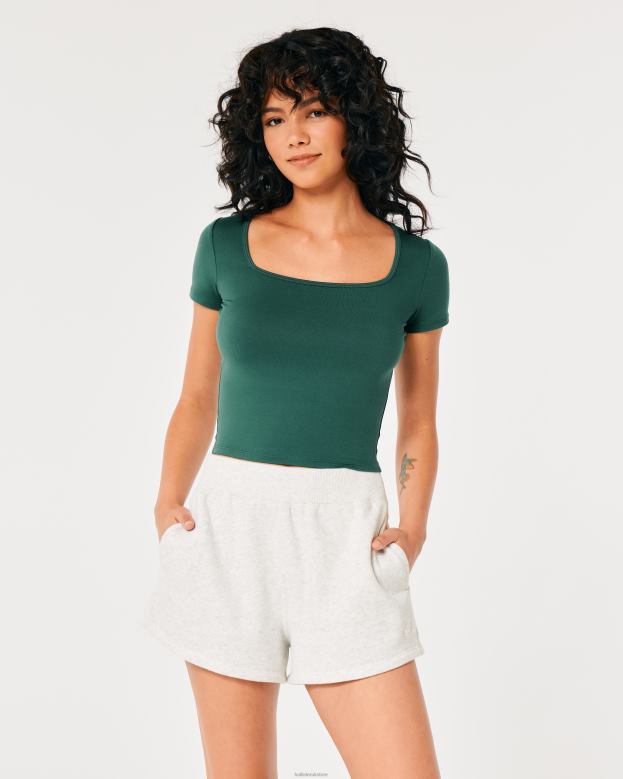 Tops Hollister Women Seamless Fabric Square-Neck Baby Tee 48820148 Green