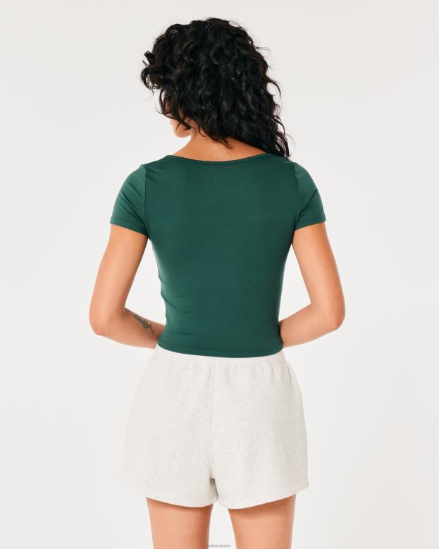 Tops Hollister Women Seamless Fabric Square-Neck Baby Tee 48820148 Green