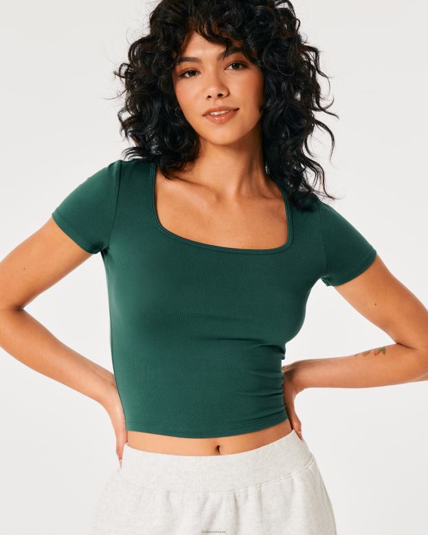 Tops Hollister Women Seamless Fabric Square-Neck Baby Tee 48820148 Green