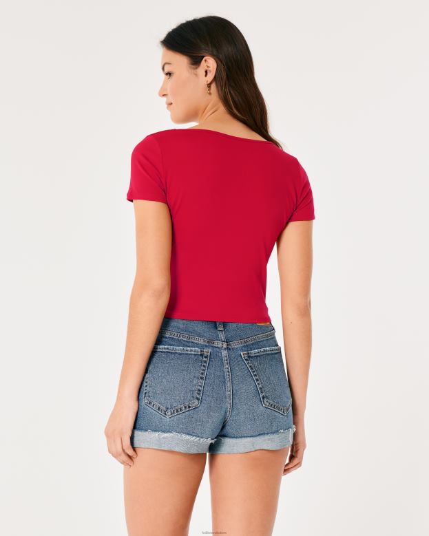 Tops Hollister Women Seamless Fabric Square-Neck Baby Tee 48820164 Red