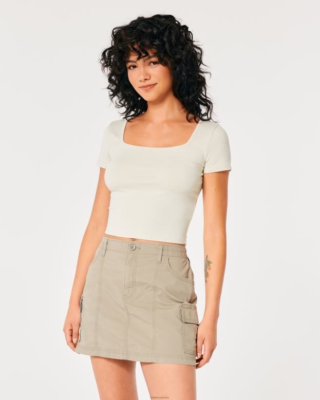 Tops Hollister Women Seamless Fabric Square-Neck Baby Tee 48820197 Cream