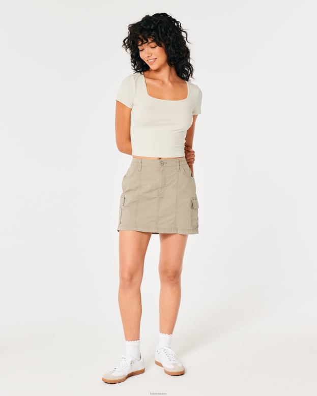 Tops Hollister Women Seamless Fabric Square-Neck Baby Tee 48820197 Cream