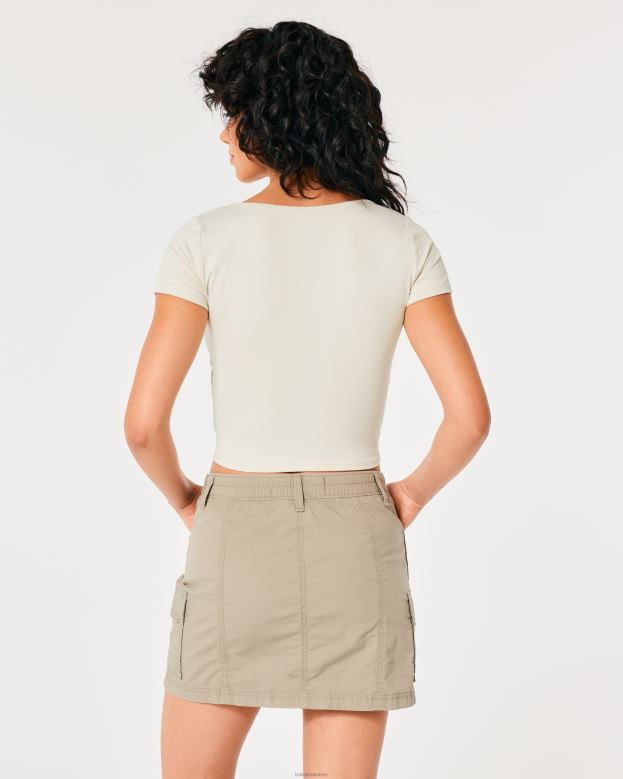 Tops Hollister Women Seamless Fabric Square-Neck Baby Tee 48820197 Cream