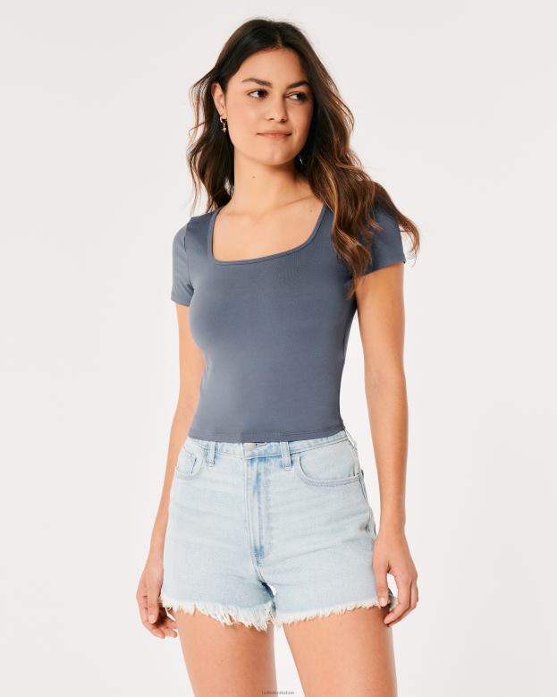 Tops Hollister Women Seamless Fabric Square-Neck Baby Tee 48820264 Navy