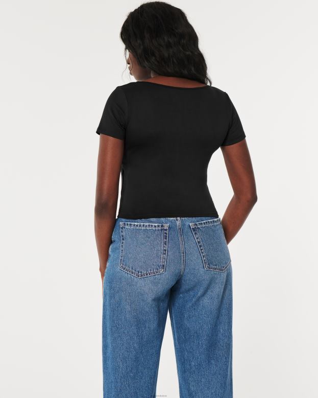 Tops Hollister Women Seamless Fabric Square-Neck Baby Tee 4882067 Black