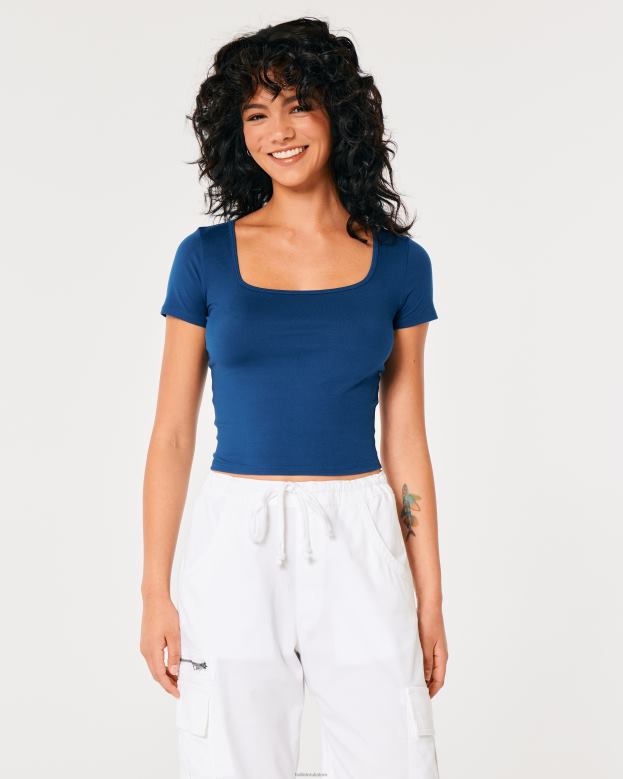 Tops Hollister Women Seamless Fabric Square-Neck Baby Tee 4882071 Blue