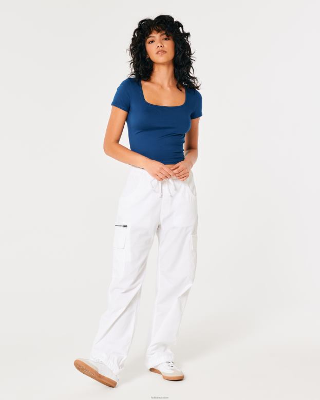 Tops Hollister Women Seamless Fabric Square-Neck Baby Tee 4882071 Blue