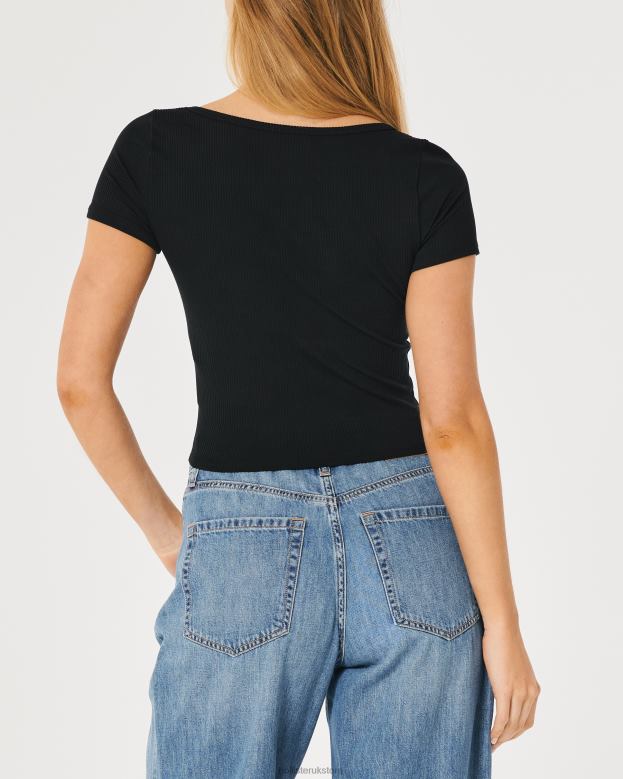 Tops Hollister Women Seamless Ribbed Fabric Sweetheart Baby Tee 48820224 Black