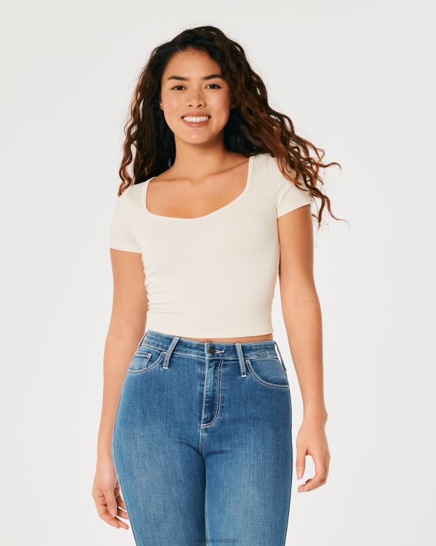 Tops Hollister Women Seamless Ribbed Fabric Sweetheart Baby Tee 48820236 Grey