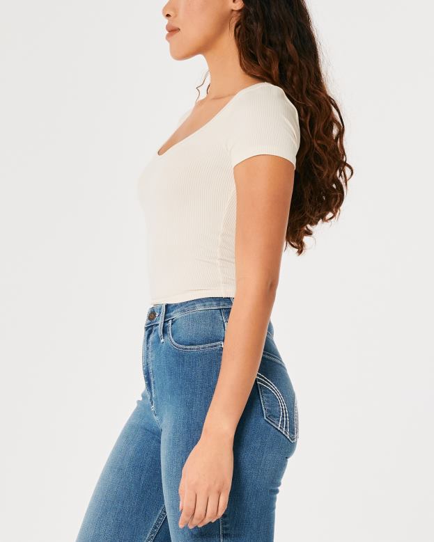 Tops Hollister Women Seamless Ribbed Fabric Sweetheart Baby Tee 48820236 Grey