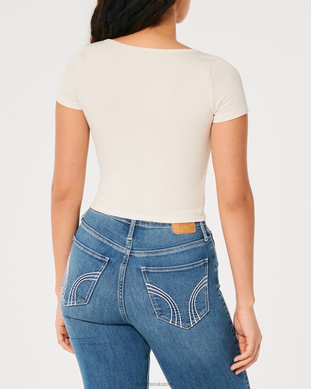 Tops Hollister Women Seamless Ribbed Fabric Sweetheart Baby Tee 48820236 Grey
