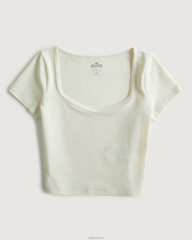 Tops Hollister Women Seamless Ribbed Fabric Sweetheart Baby Tee 48820236 Grey