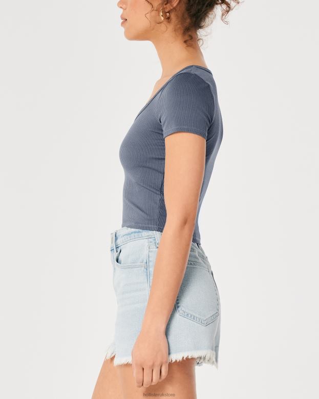 Tops Hollister Women Seamless Ribbed Fabric Sweetheart Baby Tee 48820280 Blue