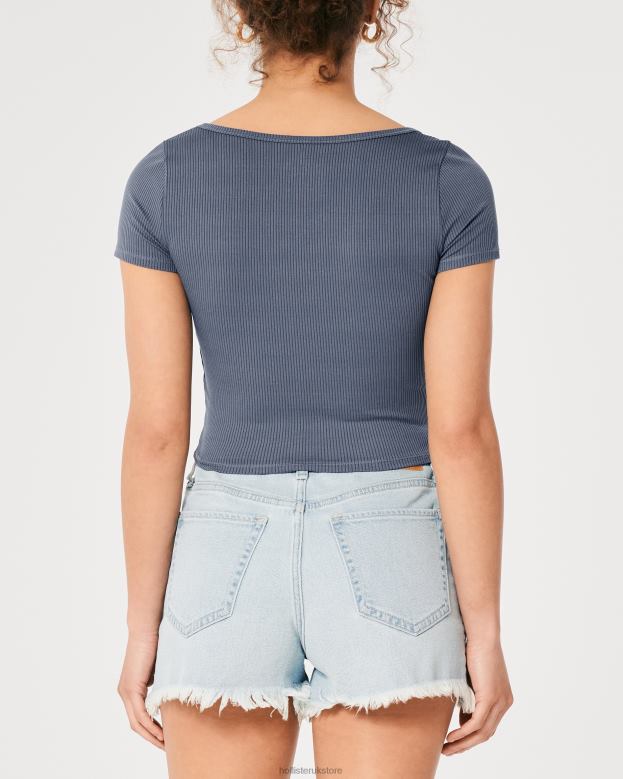 Tops Hollister Women Seamless Ribbed Fabric Sweetheart Baby Tee 48820280 Blue
