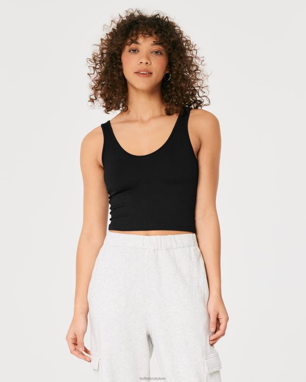 Tops Hollister Women Seamless Ribbed Fabric V-Neck Tank 4882020 Black