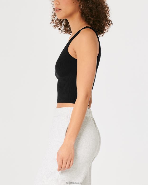 Tops Hollister Women Seamless Ribbed Fabric V-Neck Tank 4882020 Black