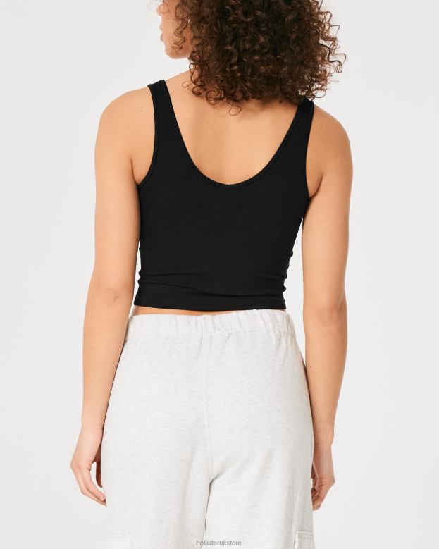 Tops Hollister Women Seamless Ribbed Fabric V-Neck Tank 4882020 Black