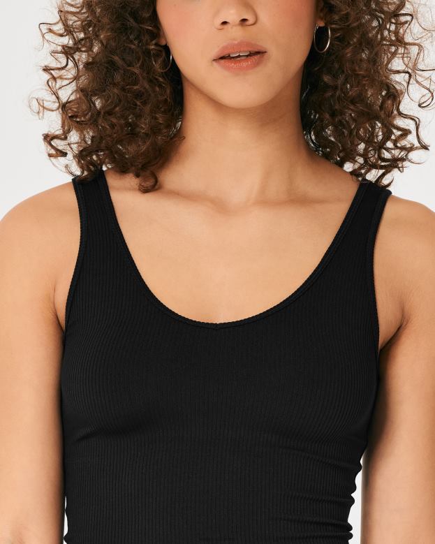 Tops Hollister Women Seamless Ribbed Fabric V-Neck Tank 4882020 Black