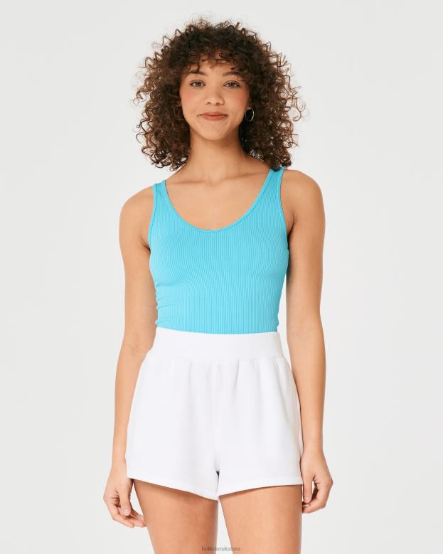 Tops Hollister Women Seamless Ribbed Fabric V-Neck Tank 48820366 Turquoise