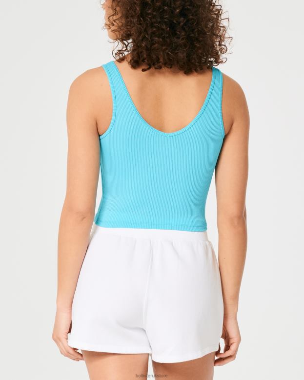 Tops Hollister Women Seamless Ribbed Fabric V-Neck Tank 48820366 Turquoise