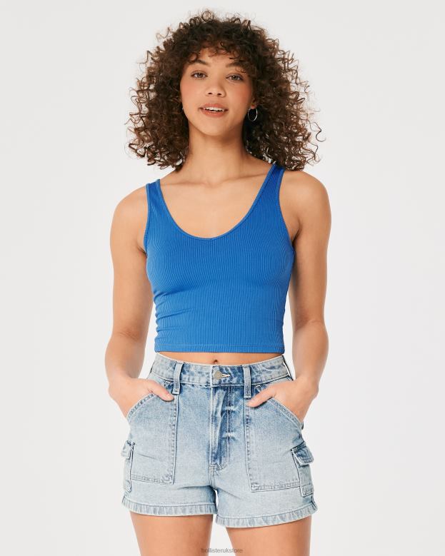Tops Hollister Women Seamless Ribbed Fabric V-Neck Tank 48820417 Blue