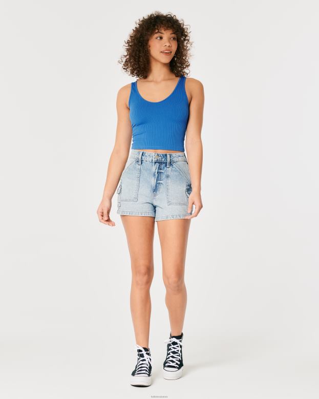 Tops Hollister Women Seamless Ribbed Fabric V-Neck Tank 48820417 Blue