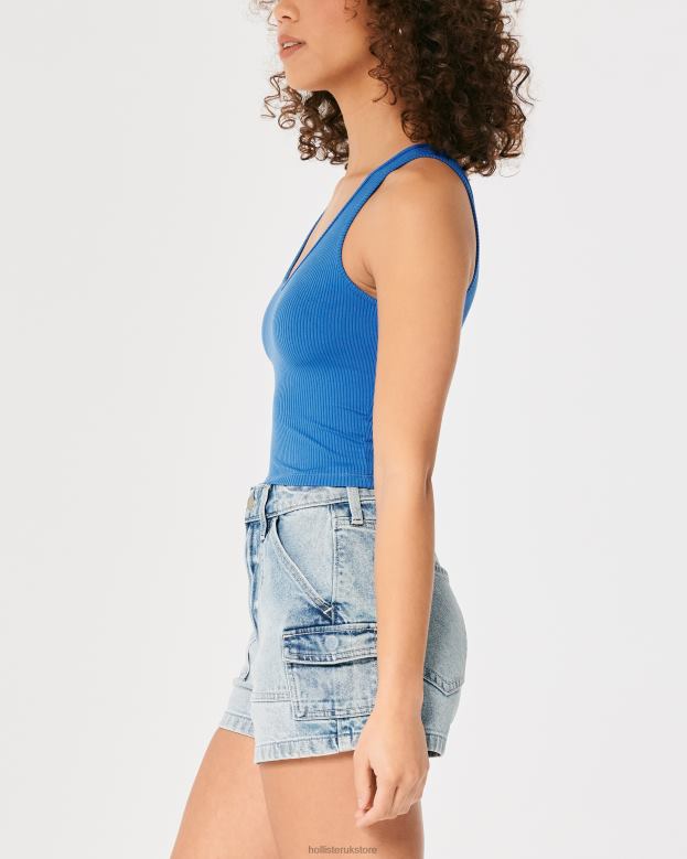 Tops Hollister Women Seamless Ribbed Fabric V-Neck Tank 48820417 Blue