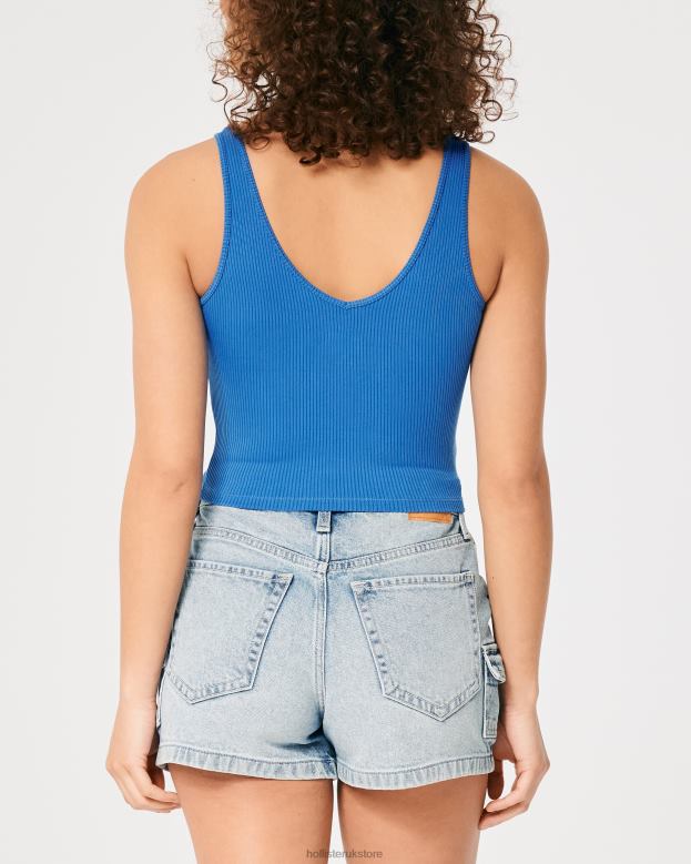 Tops Hollister Women Seamless Ribbed Fabric V-Neck Tank 48820417 Blue