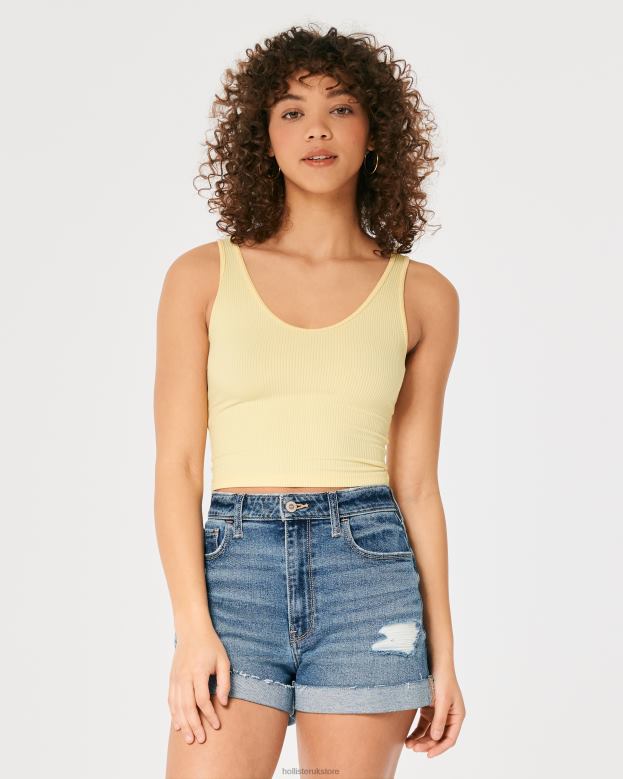 Tops Hollister Women Seamless Ribbed Fabric V-Neck Tank 48820420 Yellow