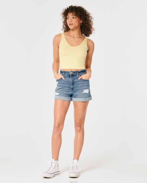 Tops Hollister Women Seamless Ribbed Fabric V-Neck Tank 48820420 Yellow